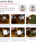 Killer Little Workbench Saw With Swappable Chucks And Alloy Blade installation guide showing blade clamp sizes and steps for adjustment.