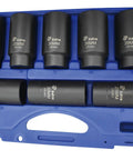 Beefy 8 Piece Axle Nut Socket Set With Seven 6 Point Sockets And One 12 Point 39mm Socket Deep Precision Broached Made From CR-MO Steel