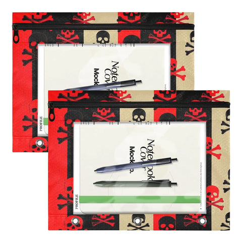 Set of 2 zippered coupon binder organizers with stripes and skull crossbones design for deals on the go, standard 3-ring fit