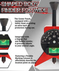 Pipe center finder tool with red Y-shaped body, magnetic centering head and dial protractor for 1.5–6 in pipes.