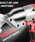 Beast Mode Cordless Metal Shear 400 Nm Torque Brushless Motor showing built-in LED lighting for improved visibility.