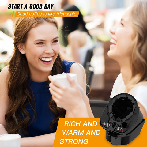 Women enjoying coffee with Full Assembly Replacement Pod Holder Needle Kit for Keurig 2.0 overlay shown