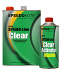 Speedokote Speedo-Line Clear Coat kit and 32 oz Clear Activator bottle with green labels