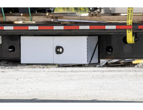 Heavy Duty Welded Black Structural Steel Mounting Brackets for underbody truck tool box, set of 2, 18 x 18, installed view