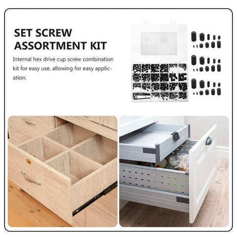 Homoyoyo Steel Set Screw Assortment Kit With Wrenches Includes 22 Sizes M2 To M8 Black Internal Drive Machine Screws in storage case
