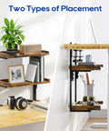 Dope Clamp On Desk Shelf Two Tier Wood Setup For Office Desk And Gaming Accessories 12.5 Inch Tabletop Book Storage Rack Top And Under Desk Organizer No Drill Brown Finish displayed on and under a desk.