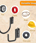 Heavy Duty Pro Grade Steel E Track J Hook With Spring Fitting For E And X Rail 2 And 4 Inch Trailer Hooks For Cords And Cables E Track Accessories For Enclosed Trailers Trucks Garage And Cargo Vans Black with illustrations of tires, cables, rope, helmet, and hose-pipe usages