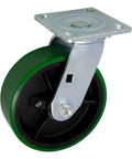 Industrial Grade Swivel Casters 6x2 Inch Green Non Marking Polyurethane Wheels for heavy duty use and easy moving gear.