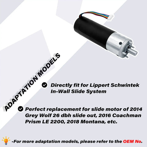 RV In Wall Slide Out Motor Kit 12V DC Heavy Duty With 500 To 1 High Torque Gear Ratio Compatible With Lippert LCI Schwintek