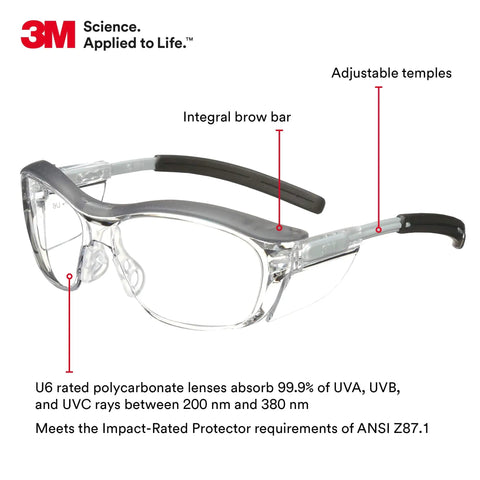 Anti Fog Safety Glasses With Retro Gray Frame And Side Shields, Soft Nose Bridge Cushions, ANSI Z87 Certified, Clear Lenses