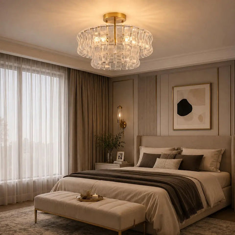 Artpad 19.69‑Inch Modern Ceiling Pendant Light, LED Living Room Lighting in a stylish bedroom setting.