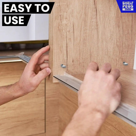 Installation of 200 Pack 5mm Spoon Shaped Shelf Pins And Cabinet Shelf Pegs Metal Nickel Finish in wooden cabinet
