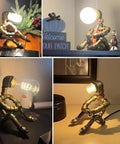 Dope Steampunk Table Lamp With Vintage Industrial Metal Robot Design on a desk, water pipe desk light for versatile decor.