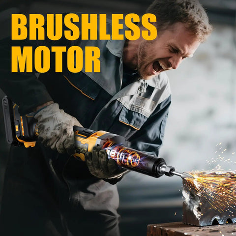 Heavy Duty Die Grinder Cranking 25000 Rpm With Quarter Inch Collet Plus Carbide Bit Great For Wood Carving Or Metal Deburring in use on metal.