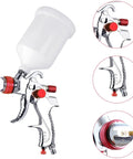 All In One HVLP Automotive Spray Gun Kit With 3 Nozzles 1.4 mm 1.7 mm 2.0 mm 600cc Cup And Cup System Connector DIY Friendly For Cars Fences And Furniture Red, featuring detailed view of spray gun, nozzle, and connector.