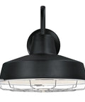 One Light LED Dusk To Dawn Outdoor Wall Light With Textured Black Finish And Chrome Cage Shade, front view