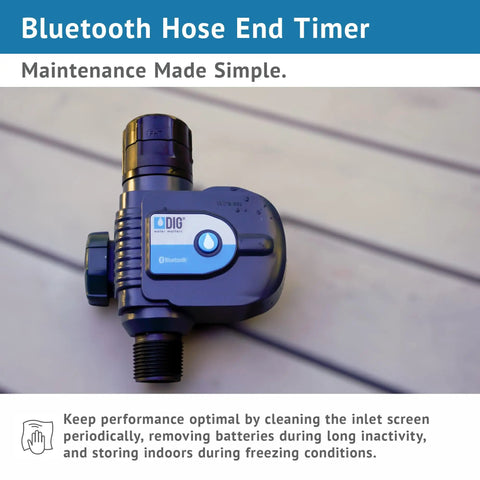 Bluetooth Hose End Timer With Smart Control For Wireless Irrigation Automation on a wooden surface