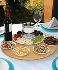 20 Inch Extra Large Bamboo Lazy Susan Turntable Round Rotating Serving Tray with snacks and wine, eco-friendly bamboo construction
