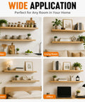 Wide application of Two Pack 22 Inch Heavy Duty Floating Shelf Brackets With Complete Installation Kit in various rooms.