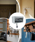 Two Pack Car Garage Key Holder With Opening Door, adhesive wall mount key rack with mini car garage design, light grey, easy install