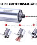 Milling cutter installation demonstration on the Rock Solid Electric Wood Router And Smooth Operator Trimmer with clear step visuals.