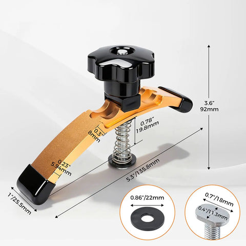Heavy Duty T Rail Clamping Fixtures For CNC Engraving Machines, 5.3 inch aluminum alloy clamp with black knob and spring.