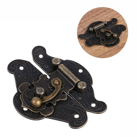 Antique Bronze Hasps Latch Set For Vintage Boxes And Cabinets, ornate zinc alloy design with screws for jewelry boxes