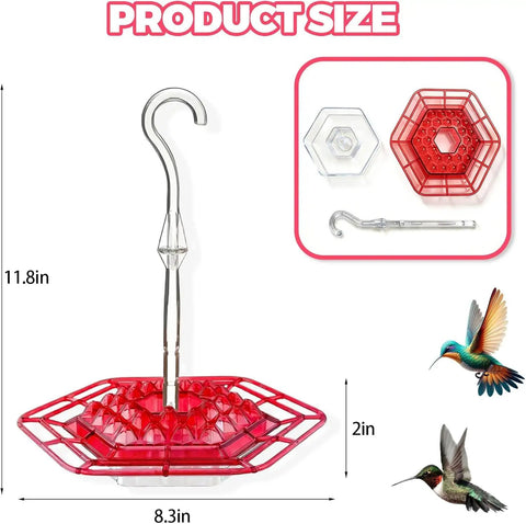 Diagram showing product size for Two Pack Outdoor Hanging Hummingbird Feeders 16 Ounce Capacity With 30 Bee Proof And Leak Proof Feeding Ports