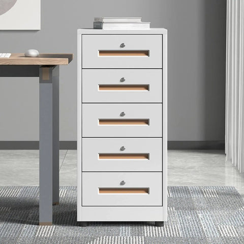 Lockable Metal File Cabinet With Five Drawers For Home Office Secure Filing Storage, heavy duty steel construction, side view.