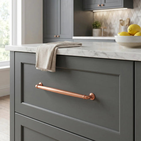 Six Pack Brushed Copper Cabinet Pulls Zinc Alloy Drawer Handles 7.56 Inch Center To Center Modern Kitchen Dresser Hardware