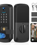 Video Smart Lock With Camera 2K HD, Keyless Entry, Rechargeable Battery, App Control, Fingerprint ID, IC Card, Keypad Code, Auto Lock For Front Door Black
