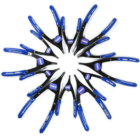 12 Piece Snap Ring Pliers Set Heavy Duty Internal External Convertible Fixed Tip Pliers With 0.038in 0.047in 0.070in 0.090in Tips arranged in a circle