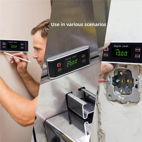 Built Tough Digital Angle Finder With V Groove Magnetic Base And Bright Backlight Hella Precise IP65 Waterproof Smart Level Protractor Gauge in various use scenarios.