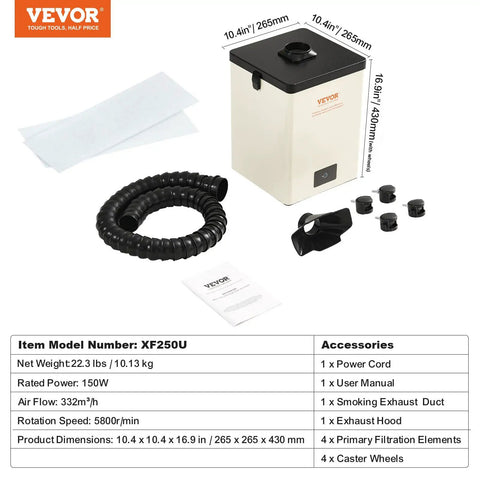 Solder Fume Extractor Pro Grade 150 Watt Power With 332 Cubic Meters Per Hour Airflow And Three Stage Filtration components displayed