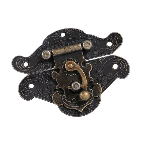 Vintage Wooden Box Latches With No Fuss Installation Kit And Screws For Jewelry Boxes And Tool Organizers 47x37mm, shown frontal view