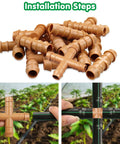 12 Pack 1/2 Inch Drip Irrigation Cross Connectors Four Way Tee Barbed Hose Fittings for 1/2 Inch Tubing in use
