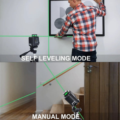 360 Degree Self Leveling Laser Level With Tripod And Pulse Mode Green Beam used for picture hanging and stair alignment