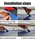 Installation steps for Short Car Antenna 4.7 Inch Carbon Fiber With American Flag Aluminum Design, showing step-by-step process