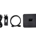 Components of 24 Inch Full HD IPS Monitor with 75 Hz Refresh Rate, HDMI DisplayPort and VGA, adjustable stand base and cables