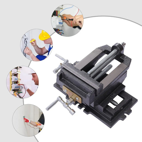6 Inch Cross Slide Vise Drill Press Mount Heavy Duty Milling Vise with precision scale, steel jaws for metalworking.