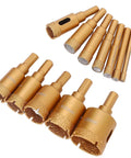 Get The Ultimate 12-Piece Hole Saw Kit With M10 Drill Bits For Ceramics Brick And Glass Plus Dry Wet Drilling Capability Using High Speed Steel Core Bits In Sizes From 6-35MM Perfect For Pros And DIYers Akin To A Total Game Changer. 12-piece HSS core drill bits, 6-35mm