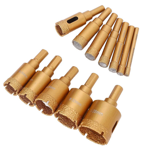Get The Ultimate 12-Piece Hole Saw Kit With M10 Drill Bits For Ceramics Brick And Glass Plus Dry Wet Drilling Capability Using High Speed Steel Core Bits In Sizes From 6-35MM Perfect For Pros And DIYers Akin To A Total Game Changer. 12-piece HSS core drill bits, 6-35mm