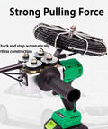 Upgraded Cordless Electric Threading Machine With Auto Pipe Threader For Decor And Comms Cables Featuring Infinitely Variable Speed Control adjustable handle and wire spool.