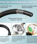 Three Feet Propane Regulator With Hose For Most Gas Grills Heaters And Fire Pits Universal Propane Tank Regulator, close-up of hose and regulator