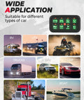 8 Gang Switch Panel With Enhanced Sensitivity, LED Touch Control, and images of compatible vehicles like RVs, boats, and trucks