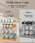 Comparison of Stackable Water Bottle Organizer Rack for Cabinet Storage with Multi Tier Tumbler Holder vs others on countertop.