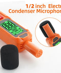 Decibel Meter Sound Level Meter With A Weighted Reading For Accurate Noise Data 30 To 130 Decibels Range Backlit LCD Screen Data Hold Max Min Fast Slow Modes For Home Outdoors And Cutting Through The Noise From Noisy Neighbors, orange handheld device with foam microphone cover
