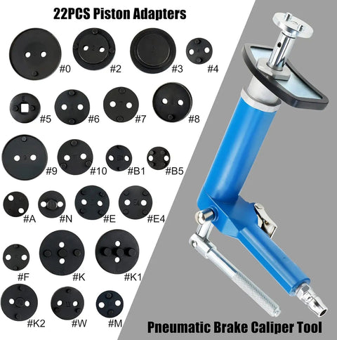 Pneumatic Brake Caliper Piston Wind Back Tool Kit With 22 Adapters, Heavy Duty Caliper Compression Spreader for brake service