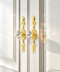 Six Pack Gold Crystal Cabinet Knobs With Ornate Backplates 4.5 Inch Decorative Drawer Knobs For Kitchen Cabinets