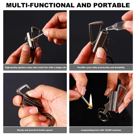 Infinity Lighter With Multitool Keychain Bottle Opener being used for various outdoor tasks, showcasing durability and versatility.